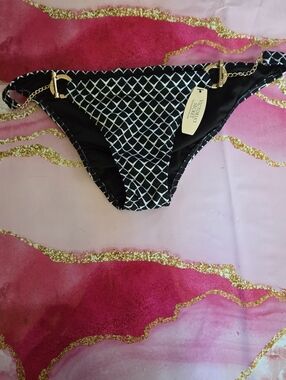 Victoria's Secret Black Bikini Bottom with Gold Chain Accent